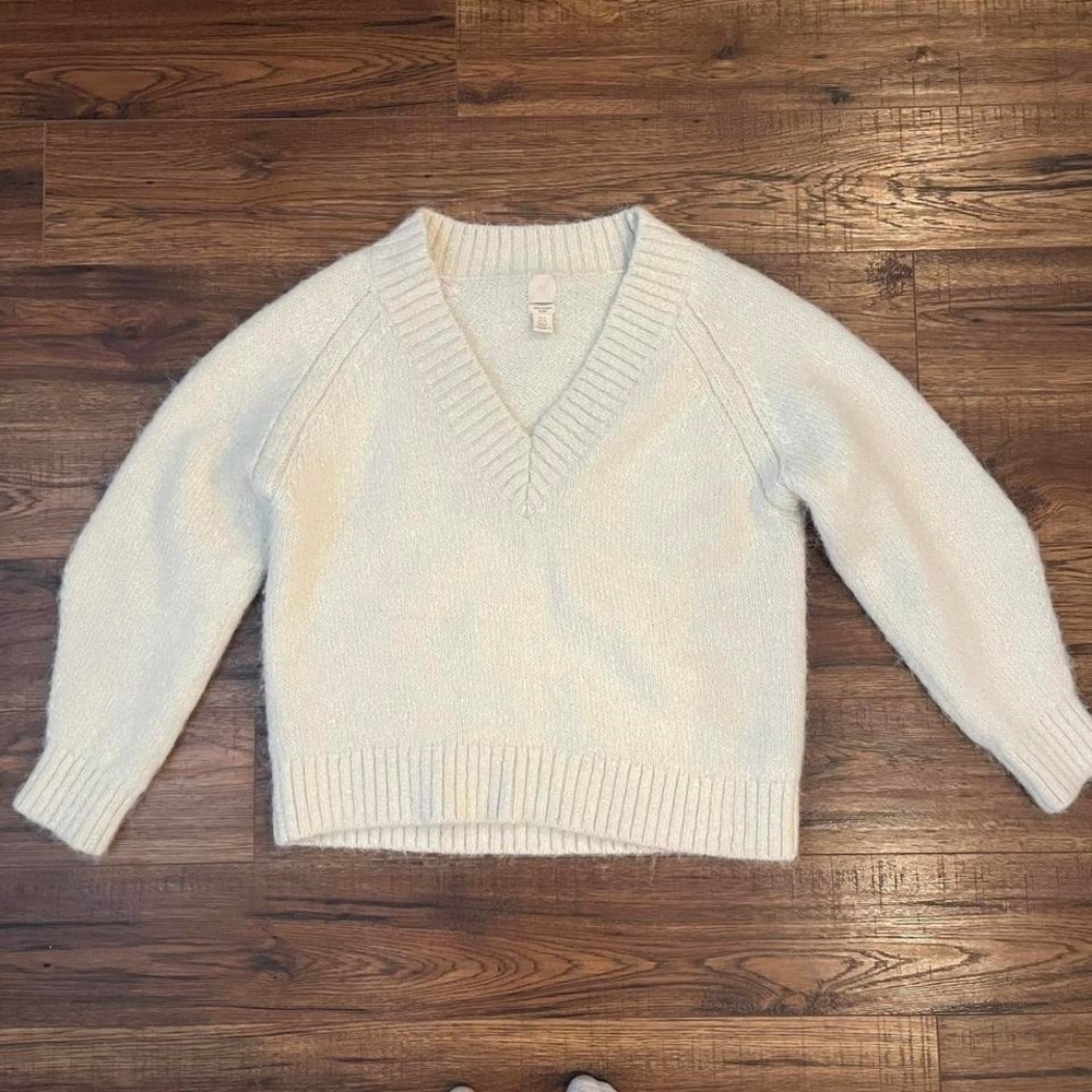 H&M Soft Knit Sweater Wool Aplaca Blend Cozy Fuzzy Women XL Vneck Minimalist